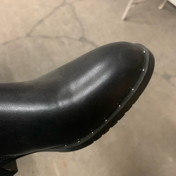 Buckle Detail Knee High Zip Lug Sole Boots in Black Faux Leather, Women’a - Picture 11 of 15